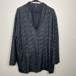 Eileen Fisher Black 100% Silk Crinkle Jacket Size 1X Open Front